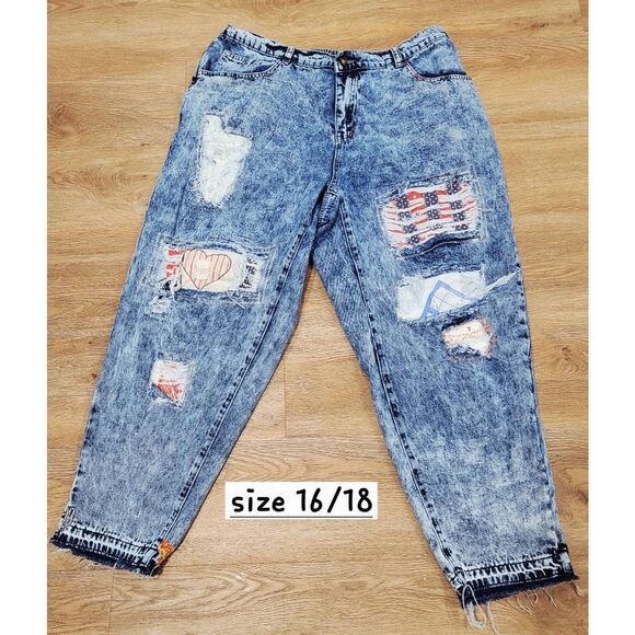 Boho patched plus size jeans lace 16 18 reworked upcycled patchwork diy eclectic - Picture 1 of 16